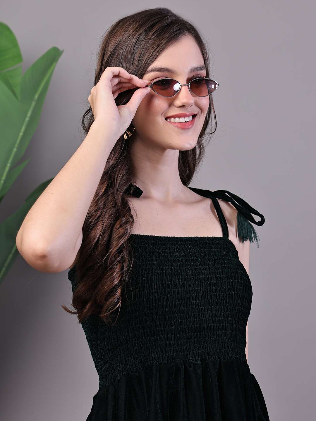 Women's Bottle Green Junglee Pattern Velvet Handkerchief Hem Dress Midi Dresses - Image 4